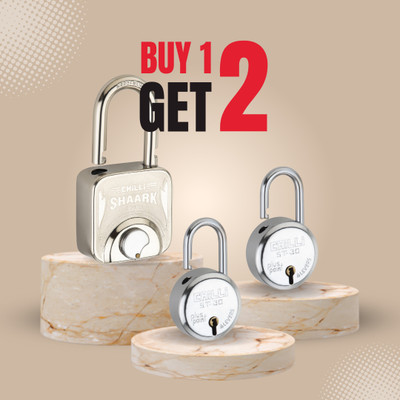 PLUS POINT Heavy Duty 9-Pin Security Lock 4 Brass Dimple Keys for Gates, Doors & Storage Padlock(Silver)