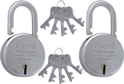 Foora Lock with 5 Key,Padlock Round 65mm, Finish, 8 Lever Padlock(Silver)
