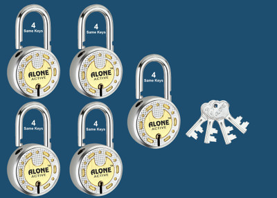 alone Round 65mm 4 Same Keys 5 Padlocks for home door gate shutter Brass Combination Padlock(Gold, Chrome)