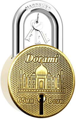Dorami New Taj Lock 65mm Round | Double Locking | 8 Precision Levers | 1 Piece Set Padlock(Gold)