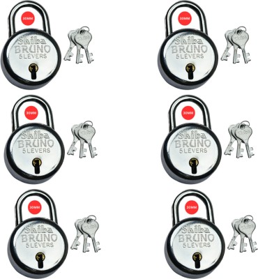 Shiba Bruno 30mm New| Steel Body | Iron Lever | Made In India Padlock Pack Of 6 Padlock(Silver)