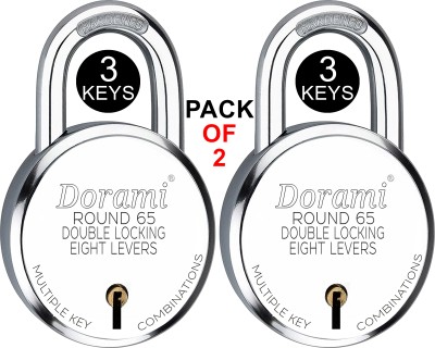 Indora Round 65mm lock Hardened Shackle Double Locking 8 Lever Padlock(Silver)