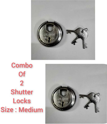 jalaram combo of 2 shutter locks with 3 keys of medium size(75mm) Lock(Silver)