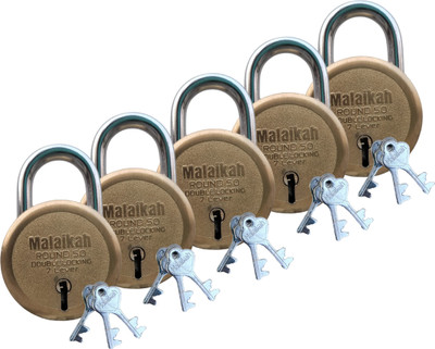 Malaikah Gold Round 50mm Double Locking 7 Lever With 3 Keys Round Padlock Padlock(Gold)
