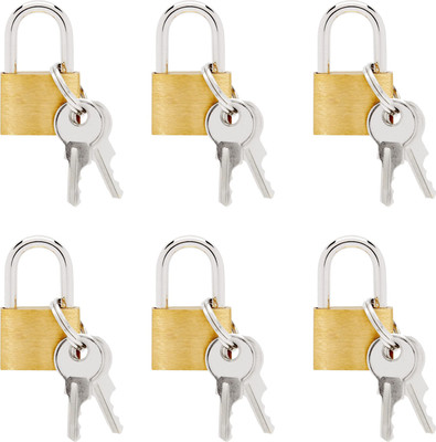 TruVeli Premium Solid Imitation 20 mm Copper Mini Lock with 2 Additional keys - 6 Pcs Lock(Golden)