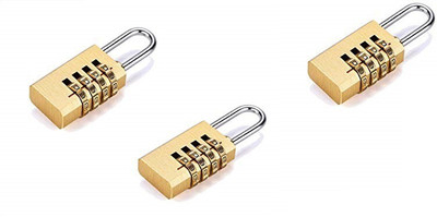 Volo 4 Digit Brass Re-Settable Combination Padlock( pack of 3) Lock(Gold)