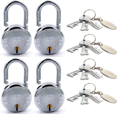 HARRISON Round Padlock 75mm 9 Lever with 3 Keys T-26-0255 Pack of 4 Padlock(Bright Chrome Polished Finish)