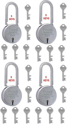 Foora Round 65 Pack of 4 with 5 Separate Keys Each, Long Heavy Shackle Double Locking Padlock(Silver)