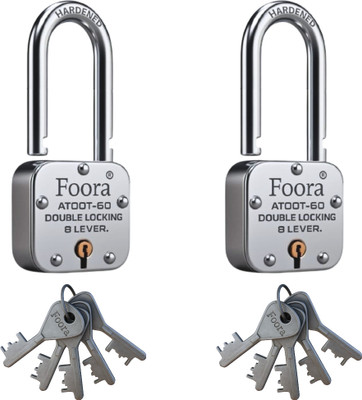 Foora Atoot 60mm Long Shackle Lock with 5 Keys-(Pack Of 2) Padlock(Silver)