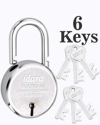 IDARA Special 65mm 6 Keys Lock for Home Gate, 8 Levers Double Locking Padlock(Chrome)