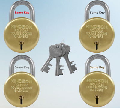 HINDSON Same Key Lock, 4 Same Key Lock Set, Common Key Lock Set of 4 round 65mm Lock(Gold)