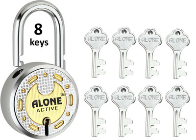 alone Active Round 65mm Lock for Home Gate Shop & Shutter, Double Locking 8 Keys Padlock(Chrome, Brass Combination)