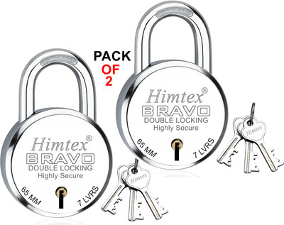 wrestler Round 65mm Locks | Double Locking | 7 Levers (Pack of 2) Padlock(Silver)
