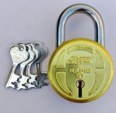 Royal rapid Round 67mm lock hardened shackle double locking with 4 keys [ big size ] Padlock(Gold)
