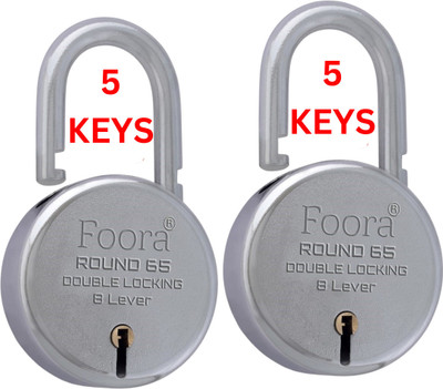 LINK O LINE Round 65 with 5 Keys, Double Locking, 8 Lever Size 65mm Lock (Pack of 2) Padlock(Silver)