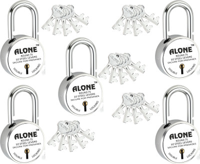 alone Special Round 75mm Lock for Home Gate Shop & Shutter, 5 Keys Each Lock (Pack5) Padlock(Silver, Chrome)