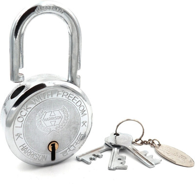 HARRISON Padlock 75mm 9 Lever with 3 Keys T-26-0255 Pack of 1/ Mild Steel Material Padlock(Bright Chrome Polished Finish)