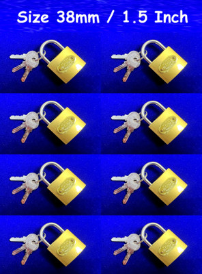 Shyam Sarowar Small Brass Polished Lock 38 mm & with 2 Additional Keys pack of 8 Lock(Golden)