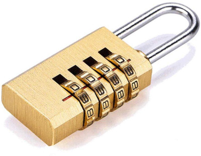 BANISTROKES 4 Digit Brass Re-Settable Combination Padlock/Password Lock (Pack of 1) Lock(Gold)