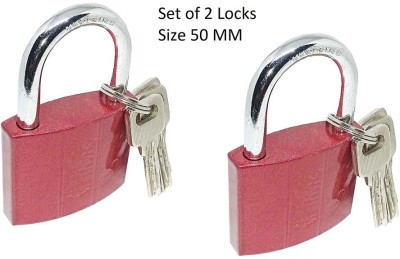 Unikkus Stylish Set of 2 Pressing Lock for Home Door Room Lock Size 50mm Padlock, 3 keys Padlock(Red)