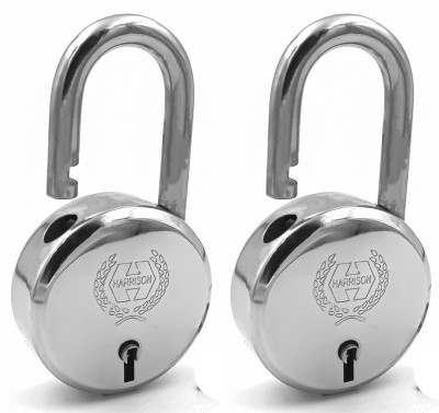 HARRISON Round Padlock 60mm 6 Lever with 2 Keys J-6-0264 Pack of 4/ Mild Steel Material Padlock(Chrome Polished)