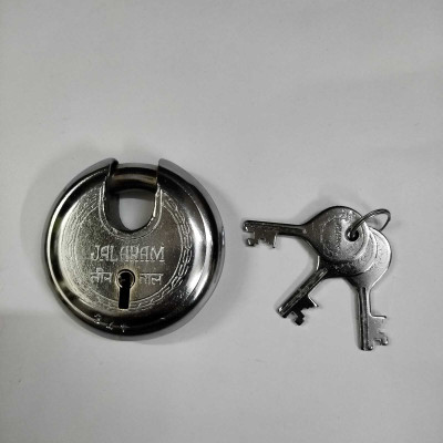 jalaram Medium Size 75mm 7 Lever Shutter + 3 Key Lock Lock(Silver)