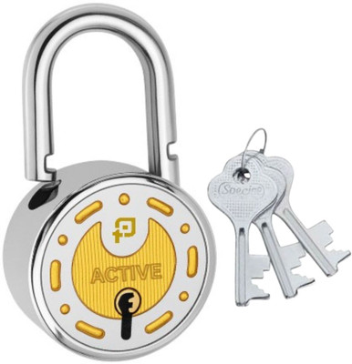 onepro Active Silver Round Padlock 65mm 8 Levers Double Locking Padlock(Silver Gold)