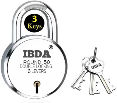 IBDA 50mm small lock | Double Locking | 6 Levers' Technology | Rivetless Steel Body Padlock(Silver)