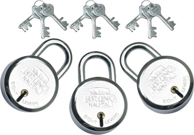 Shiba Bruno 65mm New| Steel Body | Iron Lever | Made In India Padlock Pack Of 3 Padlock(Silver)