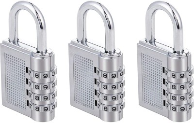 PuthaK 4-Digit Safe PIN Hand Bag Shaped Combination Padlock Lock (Pack of 3) Combination Lock(Silver)