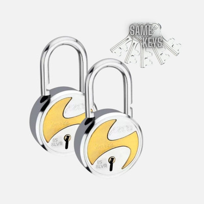 onepro Azco Sport Silver 65 MM 6 Same Keys with 2 Padlocks 7 Levers Double Locking Padlock(Silver, Gold)