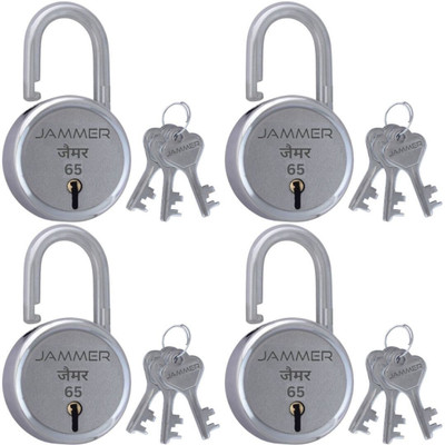 Jammer Round 65 Lock with 3 Keys Padlock for Home Door, Gate Pack of 4 Padlock(Silver)