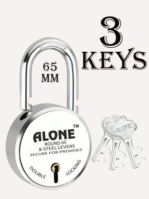 alone Special Round 65mm Lock | Iron Polished | Double Locking | 8 Levers Padlock(Chrome)