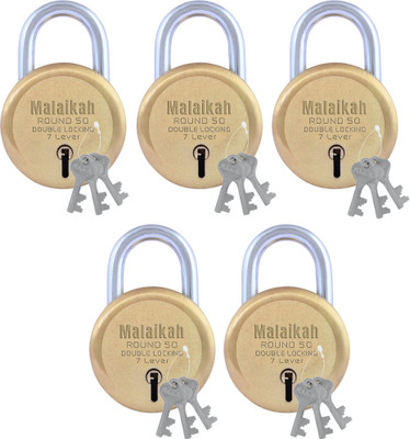 Malaikah Gold Round 50 mm Padlock Buy 3 Get 2 Free Padlock(Gold)