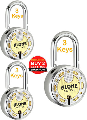 alone 2+1 Active Round 65mm Lock for Home,Shop & Shutter, Double Locking 8 Keys Padlock(Chrome, Brass Combination) alone 2+1 Active Round 65mm Lock for Home,Shop & Shutter, Double Locking 8 Keys Padlock(Chrome, Brass Combination)