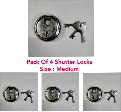 jalaram Pack of 4 Stainless steel medium size shutter locks (75mm) with 3keys each Lock(Silver)