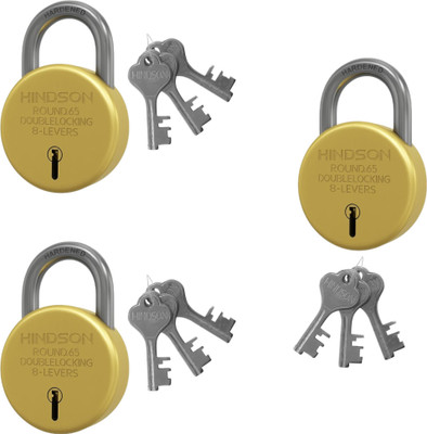 HINDSON Round 65mm Gold With 3 Keys | Pack Of 3 Padlock(Gold)