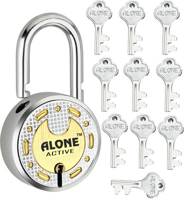 alone Active Round 65mm Lock for Home Gate Shop & Shutter, Double Locking 10 Keys Padlock(Chrome, Brass Combination)