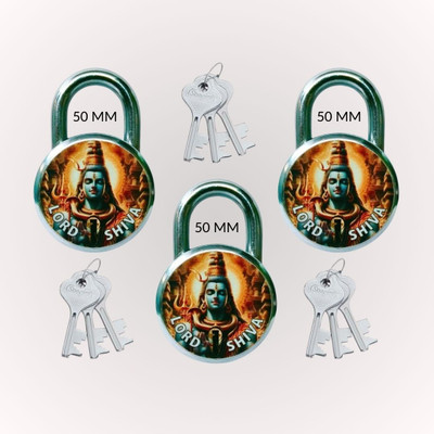 onepro Lord Shiva 50mm, 3 Padlocks with 3 Each Keys Double Locking 7 Levers Padlock(Laser Print Finish)