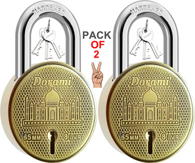 Indora Round T65 65mm lock 3 Keys Steel Shackle 8 Lever locks for home door gate Padlock(Gold)