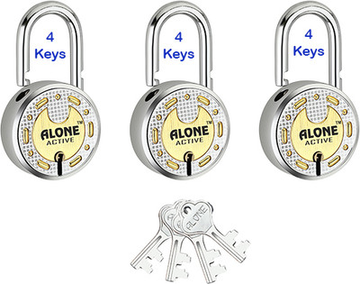 alone Round 65mm 3 Each Keys 3 Padlock for home door gate shutter Brass Combination Padlock(Gold, Chrome)