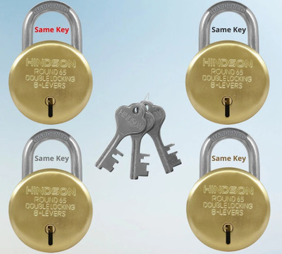 HINDSON Same Key Lock, 4 Same Key Lock Set, Common Key Lock Set of 4 round 65mm Padlock(Gold)