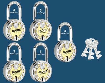 alone Round 65mm 3 Same Keys 5 Padlocks for home door gate shutter Brass Combination Padlock(Gold, Chrome)