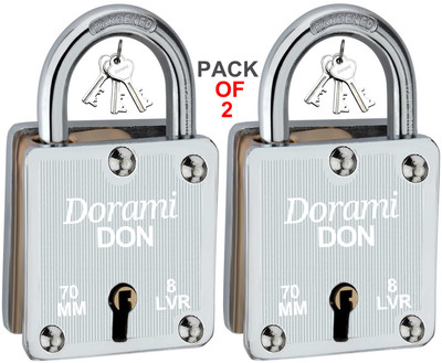 Indora Square 70mm Lock | Hardened Shackle | Heavy-Duty | 8 Levers (Pack of 2) Padlock(Silver)
