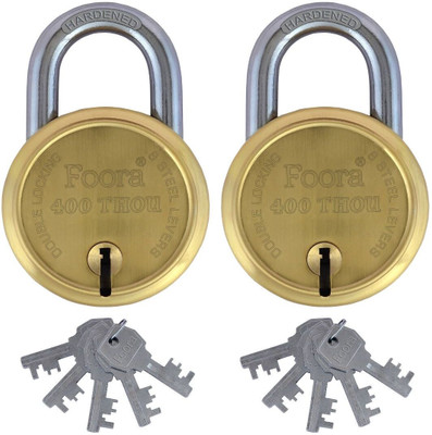 Foora 400 Thou Lock with 5 Keys, Double Locking, Lock and Key for Door, Gate, Home Padlock(Gold)