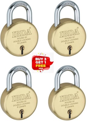 IBDA Pack of 4 |small lock & key|Double Locking|6 Levers| Rivetless Steel Body Padlock(Gold)