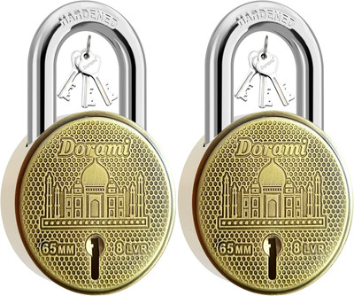 Indora Dorami Lock 65mm | Hardened Steel | Dual Lock System | 2 Pieces Padlock(Gold)