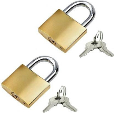 FuerDanni 25mm Mini Brass Square Padlock 2 Keys Included Per Lock- 2 Combo Packs Padlock Padlock(Gold)