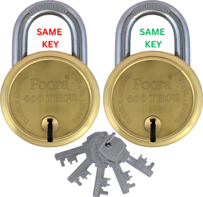 Foora Same Key 400 THOu Gold, Hardened Shackle, Double Locking, 8 Lever, Size 65mm Padlock(Gold)