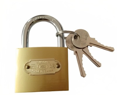 ISA Pressing Hard Stainless Steel Gold Finish Lock with 3 Keys (Brass,32mm) Padlock(Gold)